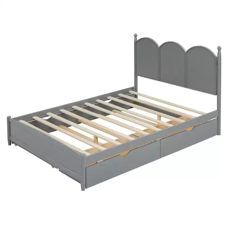 Queen Storage Bed with Twin XL Trundle, Wood Queen Size Platform Bed with 2 Storage Drawers