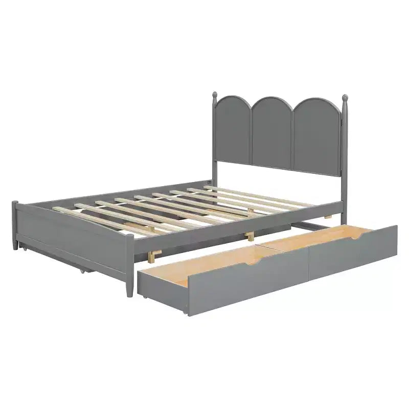 Queen Storage Bed with Twin XL Trundle, Wood Queen Size Platform Bed with 2 Storage Drawers