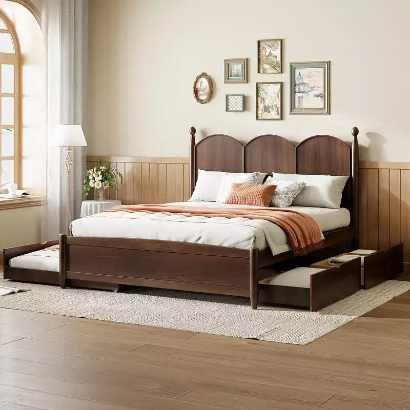 Queen Storage Bed with Twin XL Trundle, Wood Queen Size Platform Bed with 2 Storage Drawers