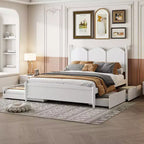 Queen Storage Bed with Twin XL Trundle, Wood Queen Size Platform Bed with 2 Storage Drawers