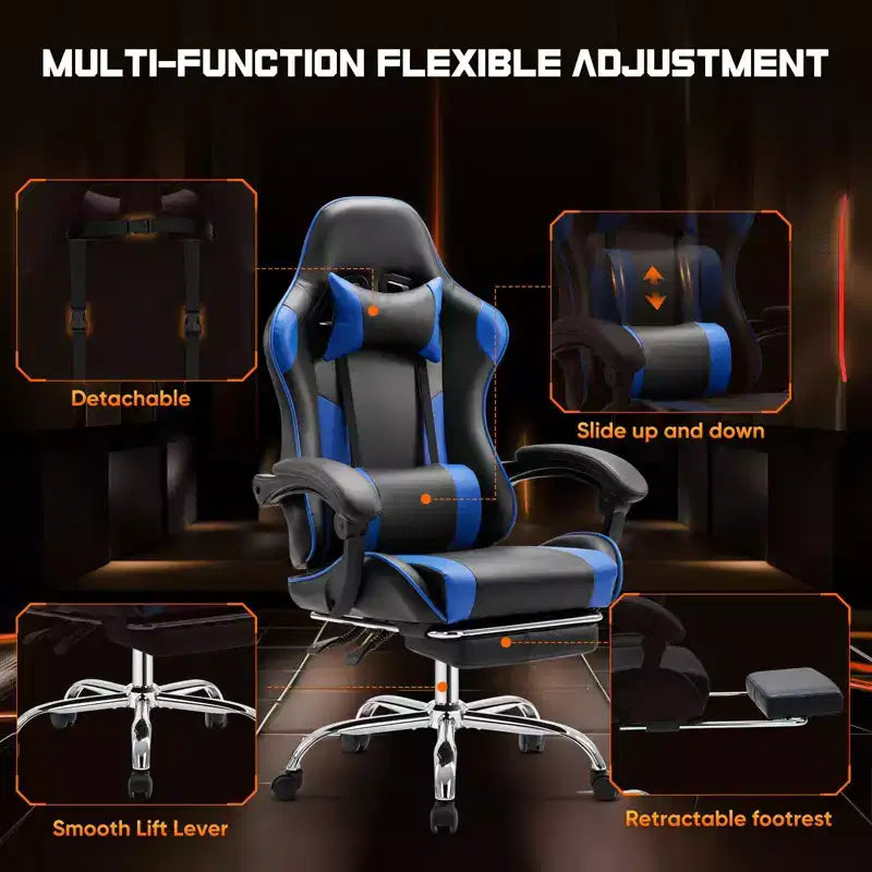 MAYEERTY Gaming Chair Video Game Desk Chair Ergonomic Computer with Footrest Comfy Lumbar Support PU Leather Recliner with Headrest Fixed Up Armrest