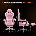 MAYEERTY Gaming Chair Video Game Desk Chair Ergonomic Computer with Footrest Comfy Lumbar Support PU Leather Recliner with Headrest Fixed Up Armrest