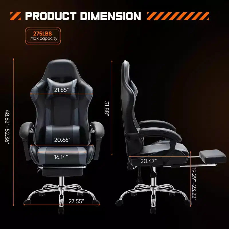 MAYEERTY Gaming Chair Video Game Desk Chair Ergonomic Computer with Footrest Comfy Lumbar Support PU Leather Recliner with Headrest Fixed Up Armrest
