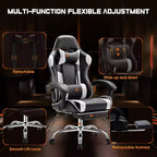 MAYEERTY Gaming Chair Video Game Desk Chair Ergonomic Computer with Footrest Comfy Lumbar Support PU Leather Recliner with Headrest Fixed Up Armrest