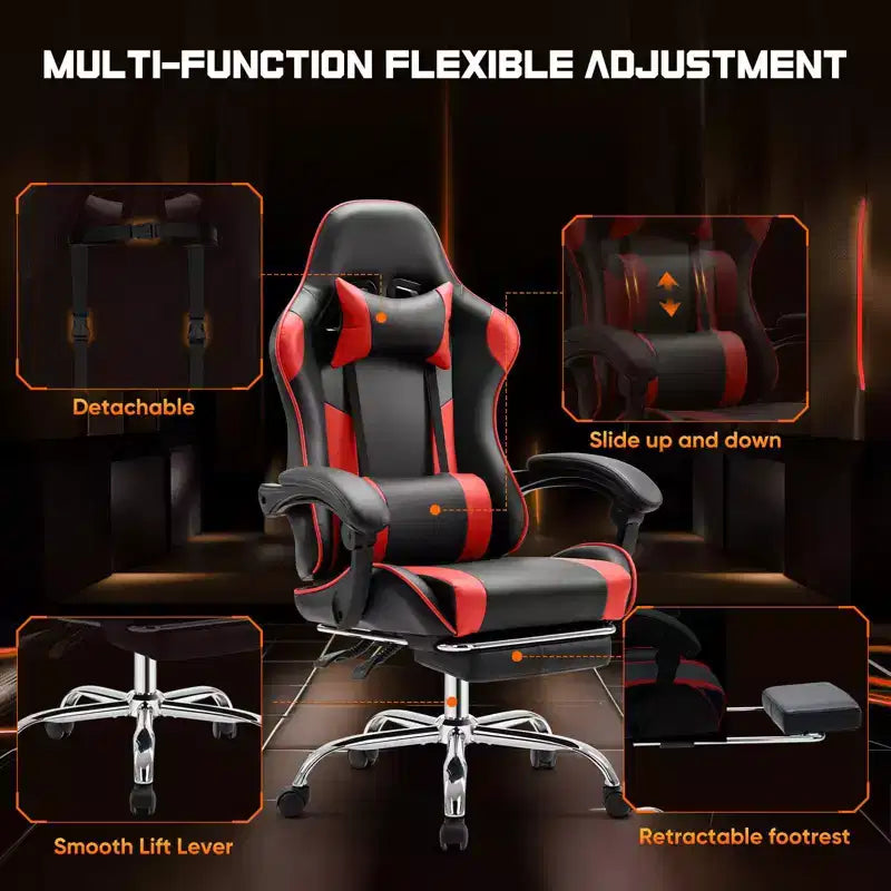 MAYEERTY Gaming Chair Video Game Desk Chair Ergonomic Computer with Footrest Comfy Lumbar Support PU Leather Recliner with Headrest Fixed Up Armrest
