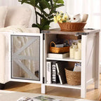 COZONY Table de chevet de ferme 24 po avec station de charge, étagère réglable à porte de grange, table d'appoint rustique pour chambre à coucher et salon