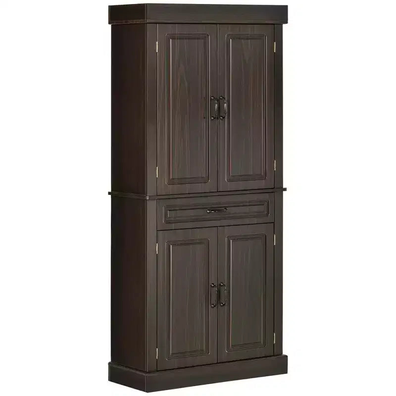 71 Freestanding Kitchen Pantry with 4 Doors and 2 Large Cabinets, Tall Storage Cabinet with Drawer