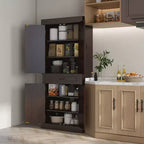 71 Freestanding Kitchen Pantry with 4 Doors and 2 Large Cabinets, Tall Storage Cabinet with Drawer
