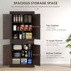 71 Freestanding Kitchen Pantry with 4 Doors and 2 Large Cabinets, Tall Storage Cabinet with Drawer