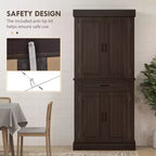 71 Freestanding Kitchen Pantry with 4 Doors and 2 Large Cabinets, Tall Storage Cabinet with Drawer