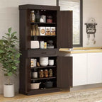 71 Freestanding Kitchen Pantry with 4 Doors and 2 Large Cabinets, Tall Storage Cabinet with Drawer