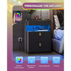 Table de chevet GALAXHERO avec lumières LED et station de charge, avec plateau coulissant et 2 tiroirs, table d'appoint intelligente pour chambre ou salon