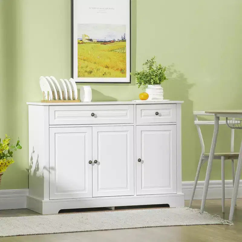 Meuble buffet/bahut, Buffet d'appoint moderne avec 2 tiroirs et étagères réglables, Meuble d'entrée