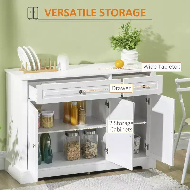 Meuble buffet/bahut, Buffet d'appoint moderne avec 2 tiroirs et étagères réglables, Meuble d'entrée