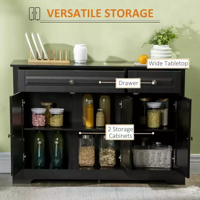 Meuble buffet/bahut, Buffet d'appoint moderne avec 2 tiroirs et étagères réglables, Meuble d'entrée