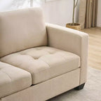 Canapé de 226 cm rembourré en tissu chenille, livré avec un appui-tête détachable, assise ergonomique et confortable avec poches de rangement latérales