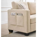 Canapé de 226 cm rembourré en tissu chenille, livré avec un appui-tête détachable, assise ergonomique et confortable avec poches de rangement latérales