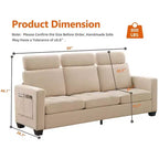 Canapé de 226 cm rembourré en tissu chenille, livré avec un appui-tête détachable, assise ergonomique et confortable avec poches de rangement latérales