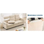 Canapé de 226 cm rembourré en tissu chenille, livré avec un appui-tête détachable, assise ergonomique et confortable avec poches de rangement latérales