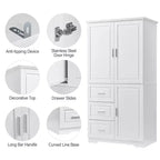 Armoire de rangement haute et large avec portes pour salle de bain/bureau, trois tiroirs, blanche