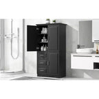 Armoire de rangement haute et large avec portes pour salle de bain/bureau, trois tiroirs, blanche