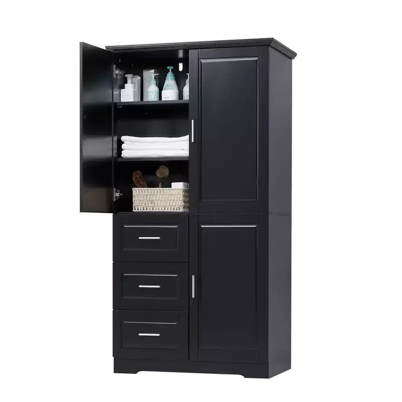Armoire de rangement haute et large avec portes pour salle de bain/bureau, trois tiroirs, blanche
