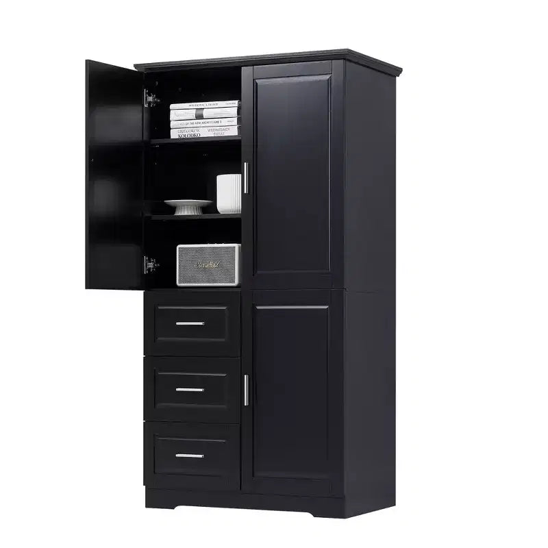 Armoire de rangement haute et large avec portes pour salle de bain/bureau, trois tiroirs, blanche