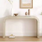 Table console minimaliste Okak avec coin arqué, table d'entrée avec plateau et pieds épais, table d'appoint pour entrée, salon