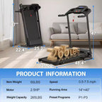 Tapis de course électrique pliable FYC pour la maison, 2,5 CV silencieux 12 km/h avec capteur de fréquence cardiaque et écran LCD