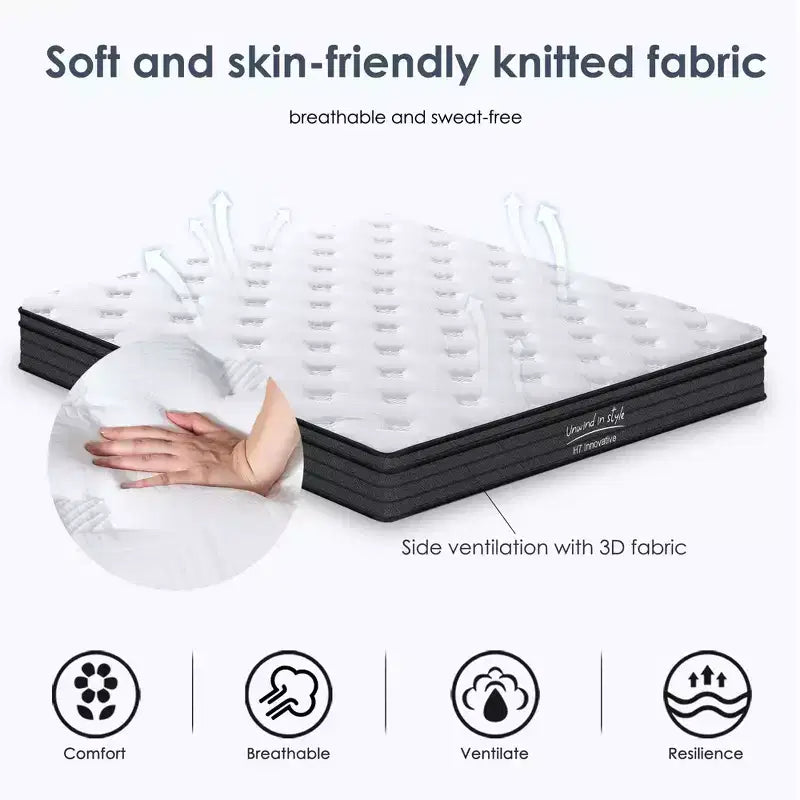 Okak Mattress with Individually Pocketed Innerspring, Medium Firm Hybrid Mattress, Memory Foam Mattress for Home, Hotel