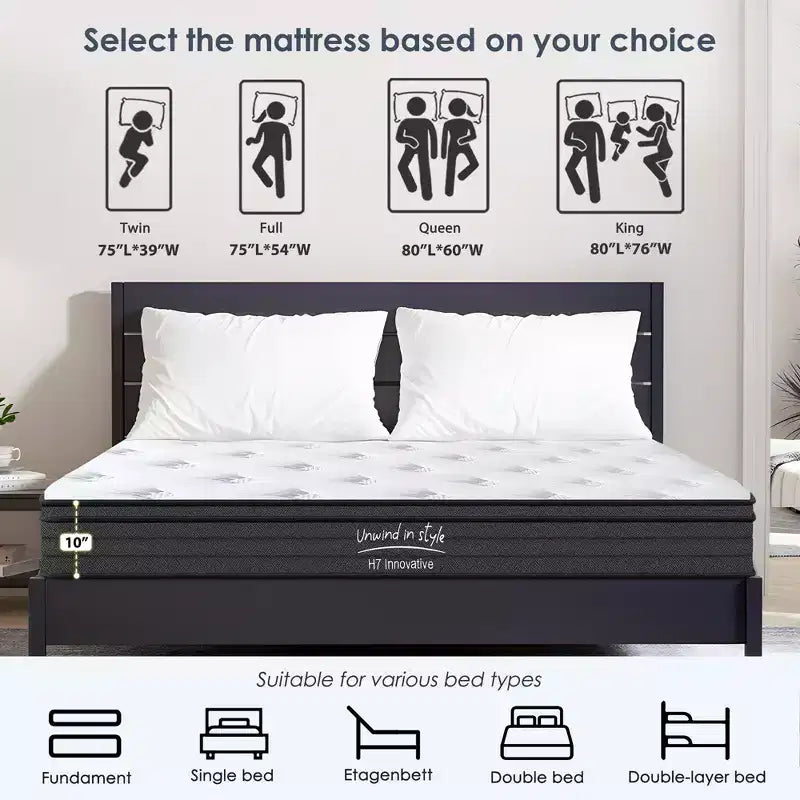 Okak Mattress with Individually Pocketed Innerspring, Medium Firm Hybrid Mattress, Memory Foam Mattress for Home, Hotel