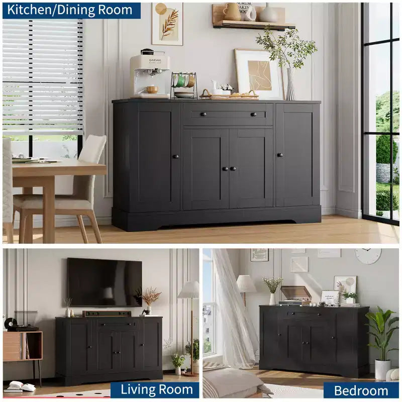 Buffet de rangement avec tiroir et 4 portes, bahut de rangement moderne en bois, meuble autoportant pour bar à café, salon, cuisine