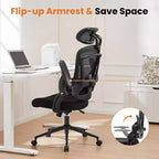 Chaise de bureau ergonomique Okak à dossier haut avec support lombaire réglable, chaise de jeu avec appuie-tête en maille, chaise d'ordinateur pour la maison, le bureau
