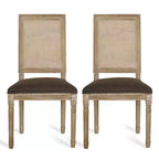 Chaises de salle à manger capitonnées Okak Vintage Style Campagne Française avec dossier en rotin, Lot de 2 chaises de cuisine rustiques patinées, Chaises de salon
