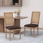 Chaises de salle à manger capitonnées Okak Vintage Style Campagne Française avec dossier en rotin, Lot de 2 chaises de cuisine rustiques patinées, Chaises de salon