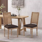 Chaises de salle à manger capitonnées Okak Vintage Style Campagne Française avec dossier en rotin, Lot de 2 chaises de cuisine rustiques patinées, Chaises de salon