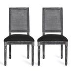 Chaises de salle à manger capitonnées Okak Vintage Style Campagne Française avec dossier en rotin, Lot de 2 chaises de cuisine rustiques patinées, Chaises de salon