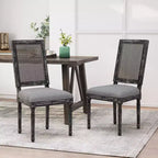 Chaises de salle à manger capitonnées Okak Vintage Style Campagne Française avec dossier en rotin, Lot de 2 chaises de cuisine rustiques patinées, Chaises de salon
