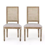 Chaises de salle à manger capitonnées Okak Vintage Style Campagne Française avec dossier en rotin, Lot de 2 chaises de cuisine rustiques patinées, Chaises de salon