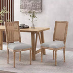 Chaises de salle à manger capitonnées Okak Vintage Style Campagne Française avec dossier en rotin, Lot de 2 chaises de cuisine rustiques patinées, Chaises de salon
