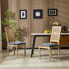 Chaises de salle à manger capitonnées Okak Vintage Style Campagne Française avec dossier en rotin, Lot de 2 chaises de cuisine rustiques patinées, Chaises de salon