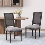 Chaises de salle à manger capitonnées Okak Vintage Style Campagne Française avec dossier en rotin, Lot de 2 chaises de cuisine rustiques patinées, Chaises de salon