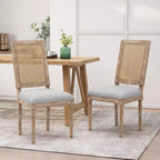 Chaises de salle à manger capitonnées Okak Vintage Style Campagne Française avec dossier en rotin, Lot de 2 chaises de cuisine rustiques patinées, Chaises de salon
