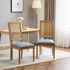 Chaises de salle à manger capitonnées Okak Vintage Style Campagne Française avec dossier en rotin, Lot de 2 chaises de cuisine rustiques patinées, Chaises de salon