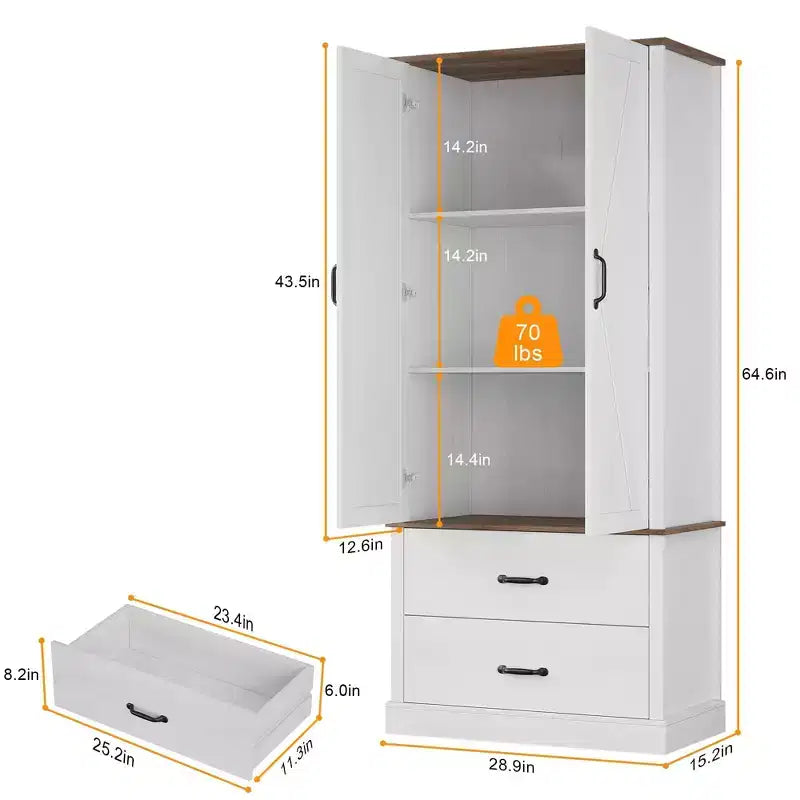 Meuble de rangement de cuisine GustoWave avec portes coulissantes, tiroir et 2 étagères réglables, vaisselier haut autoportant avec support pour micro-ondes