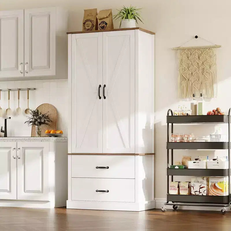 Meuble de rangement de cuisine GustoWave avec portes coulissantes, tiroir et 2 étagères réglables, vaisselier haut autoportant avec support pour micro-ondes