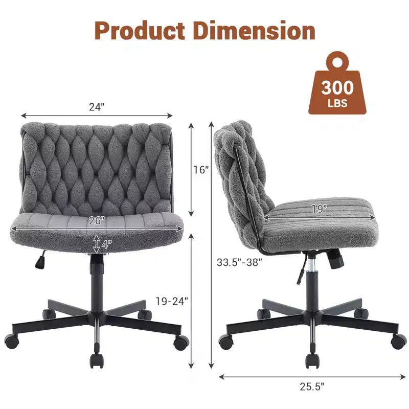 Criss Cross Legged Desk Chair with Wheels, Adjustable Swivel Vanity Chair with Woven Fabric for Home Office and Living Spaces