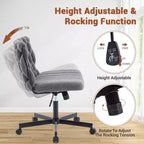 Criss Cross Legged Desk Chair with Wheels, Adjustable Swivel Vanity Chair with Woven Fabric for Home Office and Living Spaces
