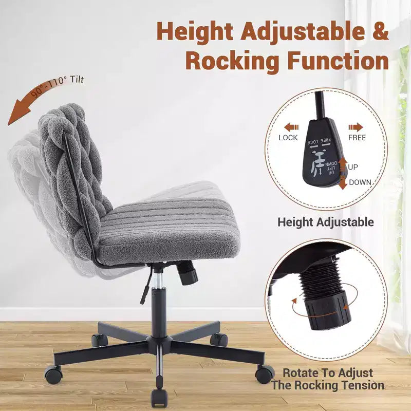 Criss Cross Legged Desk Chair with Wheels, Adjustable Swivel Vanity Chair with Woven Fabric for Home Office and Living Spaces