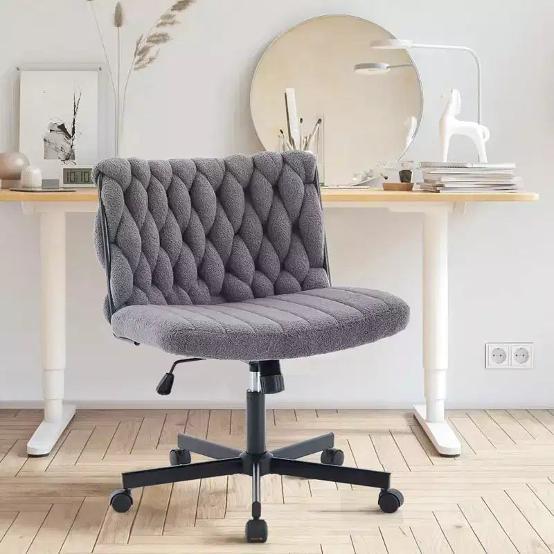 Criss Cross Legged Desk Chair with Wheels, Adjustable Swivel Vanity Chair with Woven Fabric for Home Office and Living Spaces